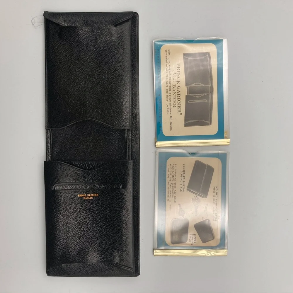 PRINCE GARDNER MEN’S BLACK LEATHER FOLDING MONEY, PHOTOS, CARDS WALLET